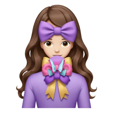 long wavy brown hair from behind with a medium lilac bow sticker