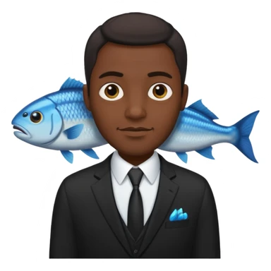 A man dressed in a black suit. His face is that of a fish — therefore, he has NO human face!! The fish’s face is positioned vertically, meaning its mouth is facing upward. Ok? sticker