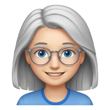 Long Grey haired emoji with blue eyes and glasses female young  sticker