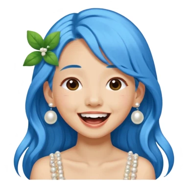 Asian girl with long blue hair, pearl hair clip, loves nature, laughing out loud sticker