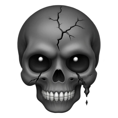 iOS style emoji, dark fantasy skull, cracks, black smoke from eyes, soft light, stylized sticker