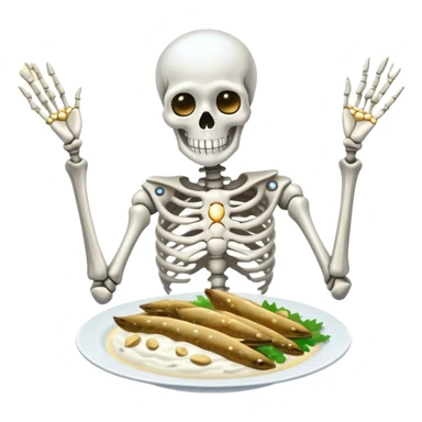 Silvery sardines, bright white yogurt, and golden sesame seeds orbiting around a glowing skeleton, with light beams connecting them to bones sticker