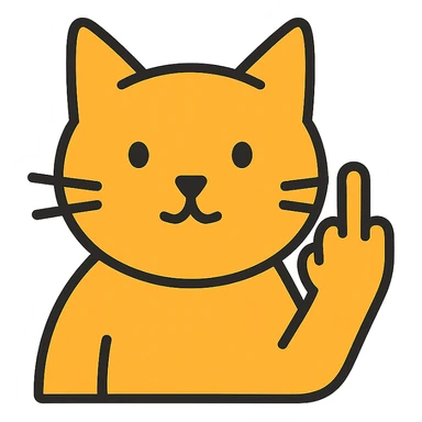 cat showing middle finger, minimal icon style, no background sticker