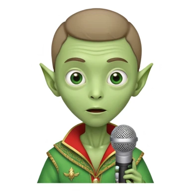 Инопланетянин в русской одежде , прическа коротко стрижен , на лице трехдневная щетина , он с микрофоном  sticker