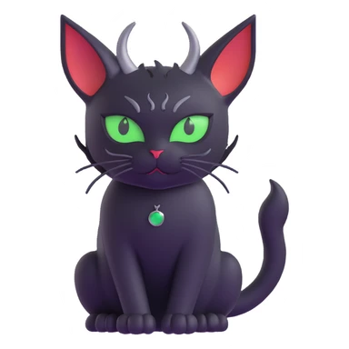 black cat with green eyes and demon horns, 3D style sticker