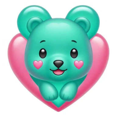 Oso gummy color verde agua  corazón rosa kawaii sticker