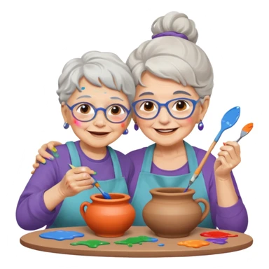 grandma and kid doing potery sticker