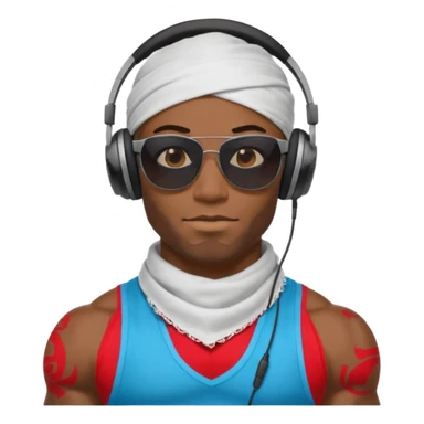 black muscular man with shades, headphones and bandana sticker