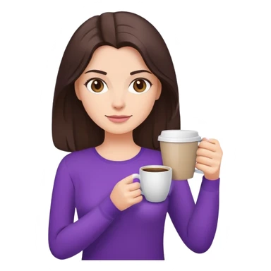 Brunette in purple top holding coffee cup sticker