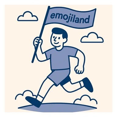 happy runner waving a flag that says 'emojiland' sticker