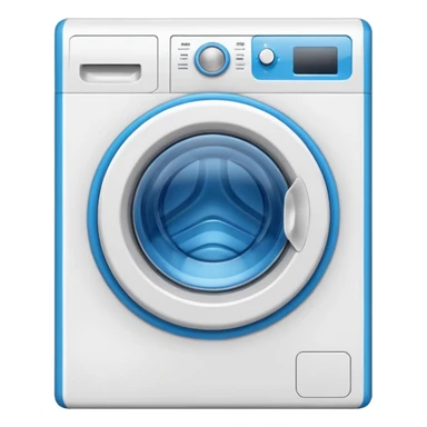“Minimalist washing machine emoji, white outline with blue circle window, simple and clean design” sticker