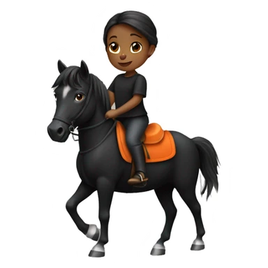 A little girl with orange pants on and a black shirt riding a black horse  sticker
