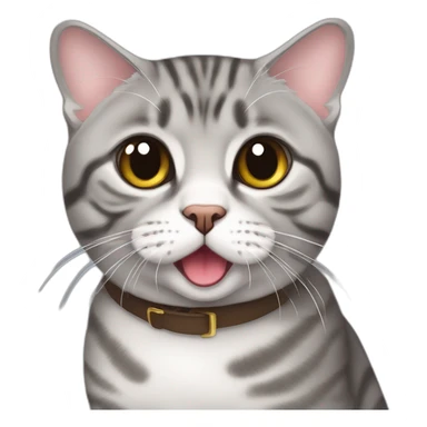 a Scottish fold grey tabby cat with a tongue sticking out of its mouth halfway sticker