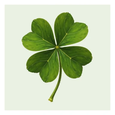 a realistic green four-leaf clover, natural details, photorealistic, close-up, fresh look, botanical illustration style sticker