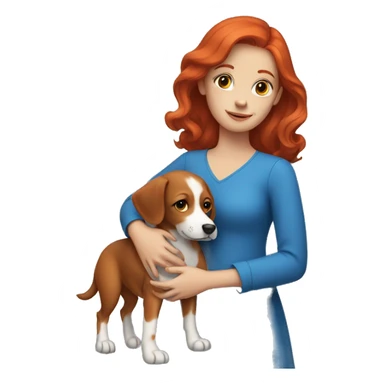 Girl red hair wearing a blue dress and holding a dog  sticker