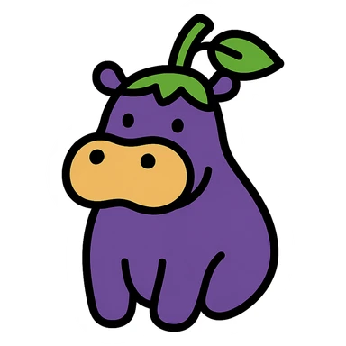 A hippo made of eggplant sticker