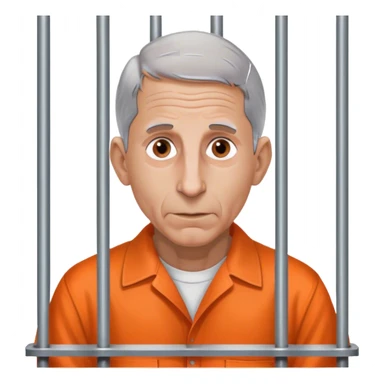 Make a picture of Anthony Fauci wearing an orange jumpsuit and behind bars make her look worried but only about herself sticker