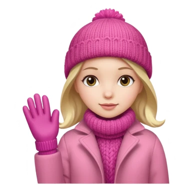 The girl is wearing a warm pink winter coat and a pair of woolen gloves. sticker
