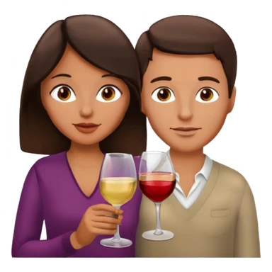 Brunette romantic couple and drinking wine sticker