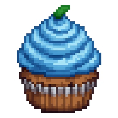 Edit the cupcake with blue icing in pixel art style with no background. The original style does not support editing, so use the universal edit model respecting pixel art style. sticker