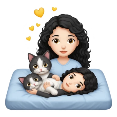 angelic black wavey hair girl in the bed with her cat sticker