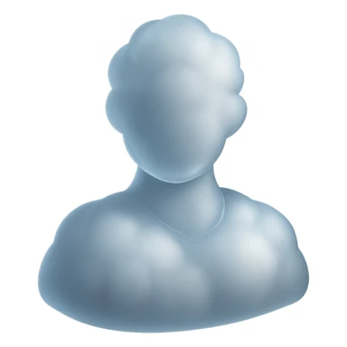 shoulder-up person fully made of white fluffy convex clouds, matte glass style, no background sticker
