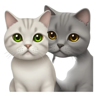 Scottish fold cat in grey with Green eyes + Brown british shorthair with Brown eyes sitting  sticker