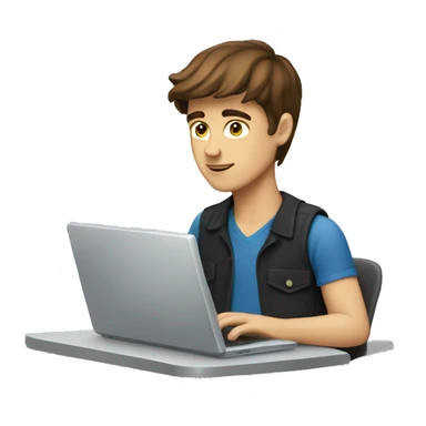 caucassian young man with brown hair working on laptop sticker