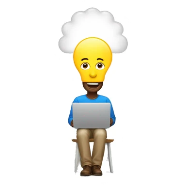 man with laptop and light bulb above head sticker