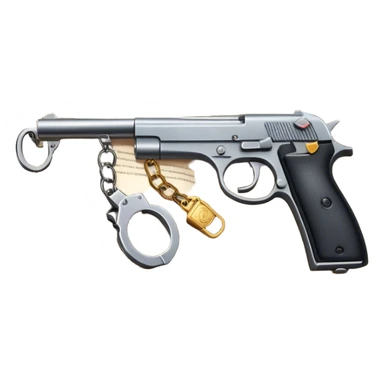 Humanless Icon for Action & Crime Reading: an open book with action-packed scenes, featuring a gun, handcuffs, a detective's badge. The icon should capture the tension and excitement of crime and action stories. Transparent background. sticker