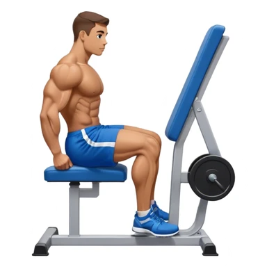 side-view bodybuilder in blue shorts seated weighted calf-raise machine on his tip toes sticker