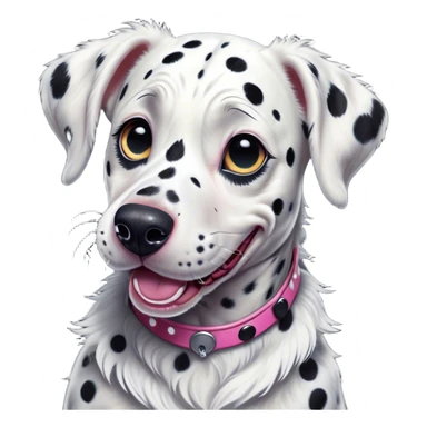 Cinematic Comical Spotted Dalmatian Portrait Emoji, Head tilted dramatically with an exaggeratedly shocked or amused expression, featuring a striking Fur of predominantly white with vivid black patches, wide, expressive eyes filled with playful disbelief, Simplified yet hilariously expressive features, highly detailed, glowing with a slightly sassy glow, high shine, dramatic yet playful, stylized with an air of cheeky charm, bright and endearing, soft glowing outline, capturing the essence of a spirited and over-the-top guardian, so meme-worthy it feels like it could side-eye its way into internet fame instantly! sticker