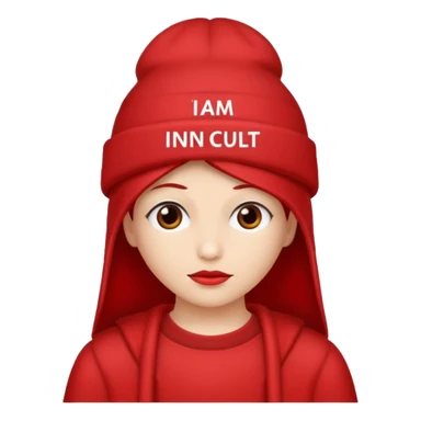 Red hat that says "I AM IN A CULT" in white text sticker
