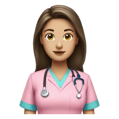 pretty brunette nurse with long hair in pink scrubs sticker