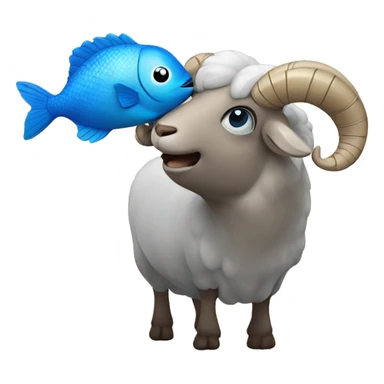 A ram kissing a blue fish sticker