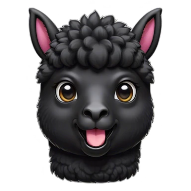 Cinematic Comical Black Alpaca Portrait Emoji, Head tilted dramatically with an exaggeratedly amused expression, featuring a striking jet-black fleece with playful texture, wide, expressive dark eyes filled with playful disbelief, Simplified yet hilariously expressive features, highly detailed, glowing with a slightly sassy glow, high shine, dramatic yet playful, stylized with an air of cheeky mischief, bright and endearing, soft glowing outline, capturing the essence of a spirited and over-the-top alpaca, so meme-worthy it feels like it could side-eye its way into internet fame instantly! sticker