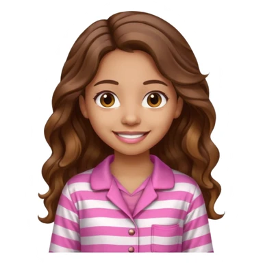 lightskin girl  pink and white striped pajama shirt shirt and long wavy brown brown hair  sticker