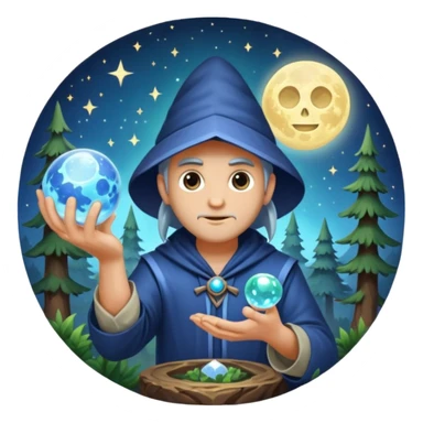 forest alchemist polishing the moon like crystal orb sticker