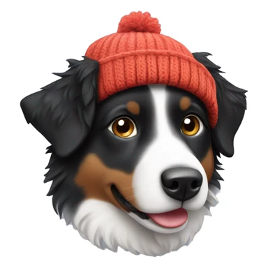 Small black australian shepherd dog wearing a knit cap sticker