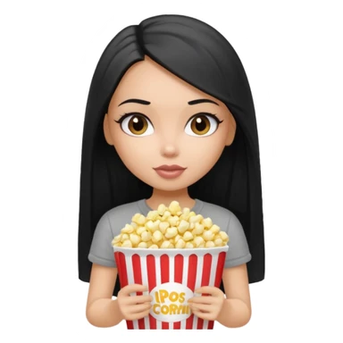 a pretty bratz dusky girl with long straight hair with popcorn nd wearing a grey tshirt sticker