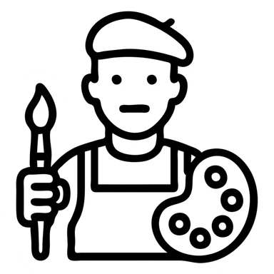 a professional painter, minimalist icon, simple lines, holding a brush and palette sticker