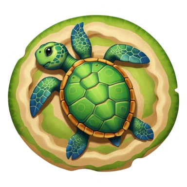 turtle on sandy beach, top-down view, apple emoji style, alternate version sticker