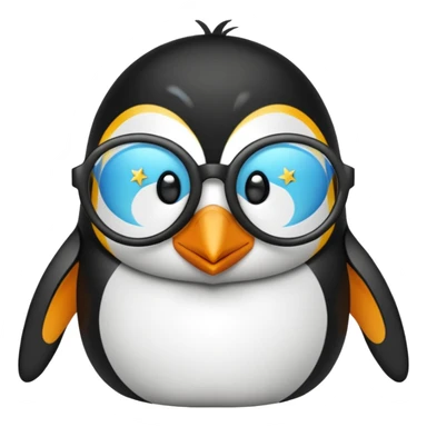 Pingüino color rojo con blanco y lentes en forma de estrella color celeste sticker