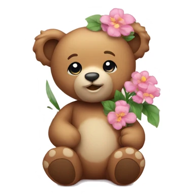 Cute teddy bear with flowers  sticker
