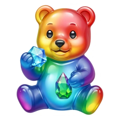 Rainbow Gummybear holding a crystal sticker