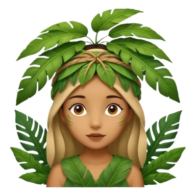 a girl with jungle wearing a large leaf headgear bye  sticker