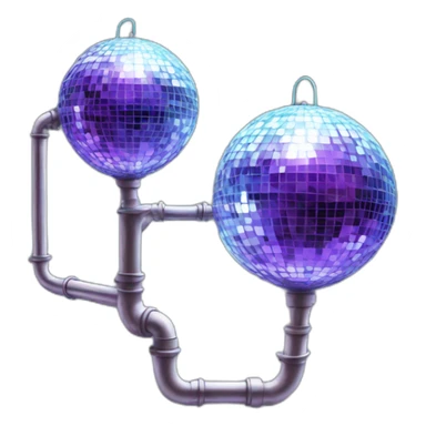 two disco ball with huge pipe sticker