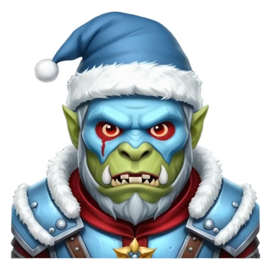 
Fantasy Christmas orc legion soldier icon, iron tundra army theme, heavy winter armor, disciplined brutal look, icy blue steel armor with deep crimson accents, frozen metal texture, cold winter atmosphere, male variant sticker