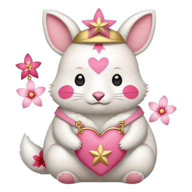 GENERATE ME A MOMONGA WHITE ANIMAL  FROM CHIIKAWA AND PUT A SAKURA FLOWER ON HIS HEAD AND A STAR PELT ON HIS BELLY AND A HEART PURSE ON HIS ARM WITH HIS FACE sticker