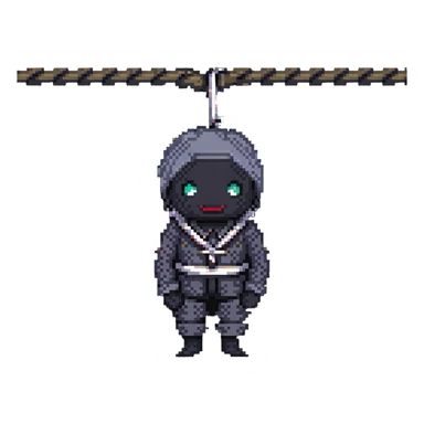 A pixel art character wrapped up in rope like a mummy, looking silly with just eyes visible sticker